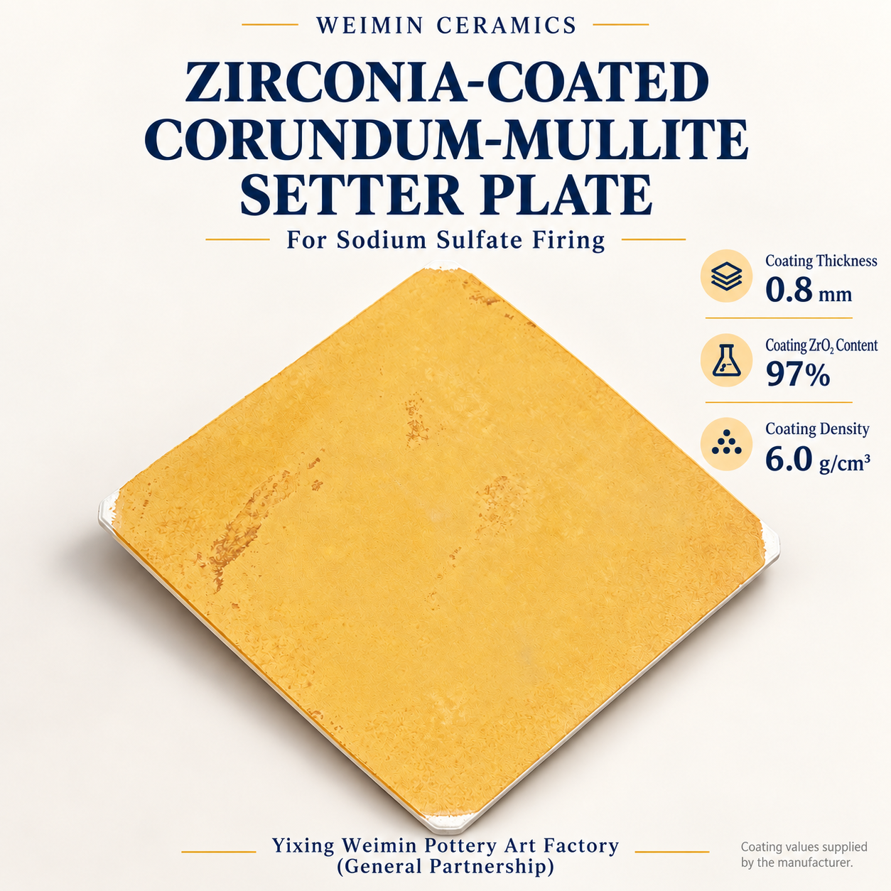 Zirconia-Coated Corundum-Mullite Setter Plate